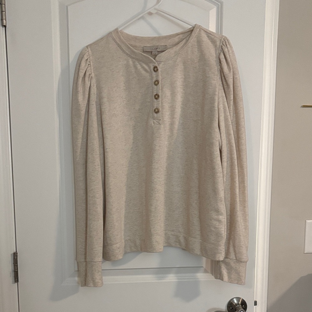 LOFT Beige Button-Up Long Sleeve Top